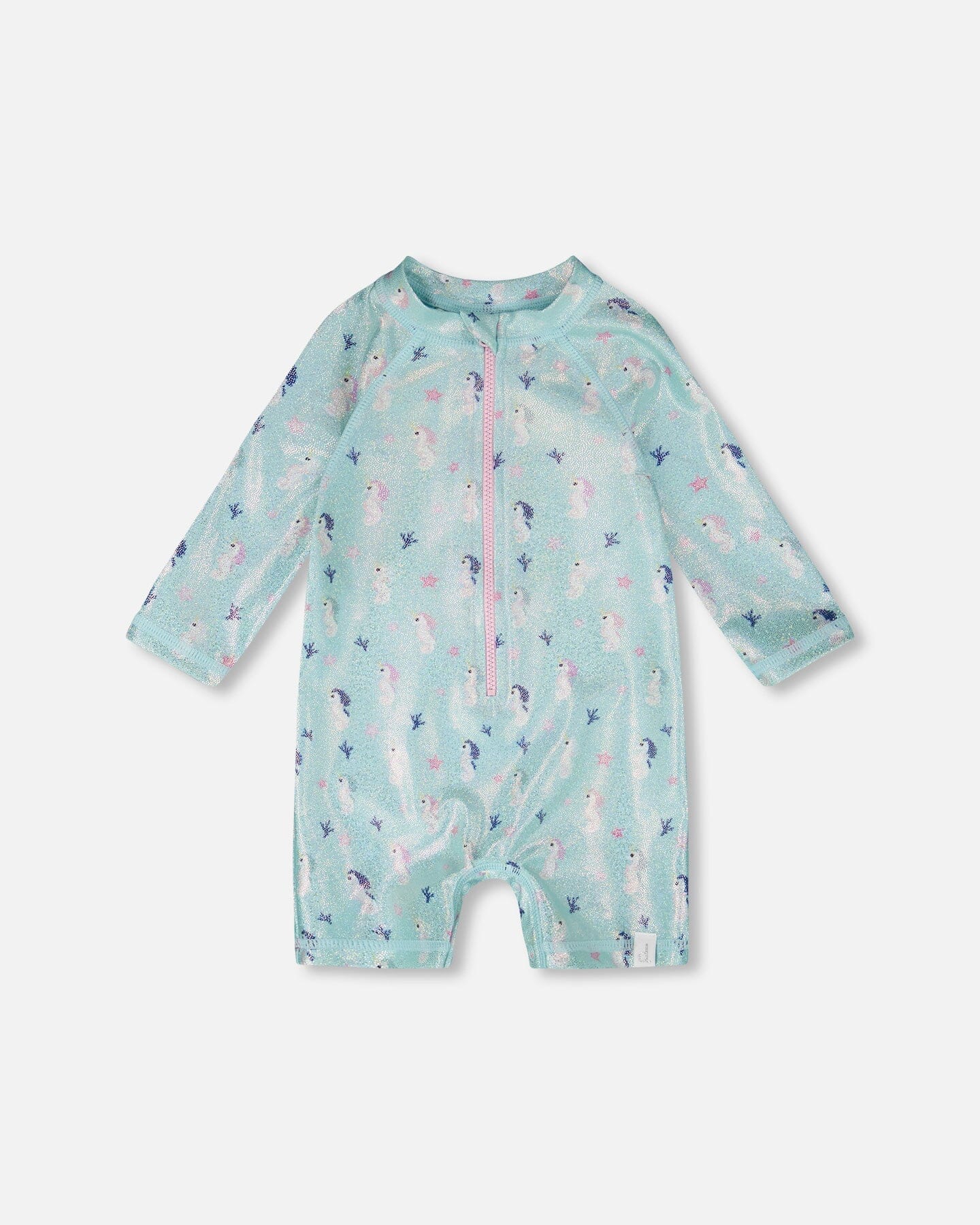 Baby And Toddler One-Piece Long Sleeve Rashguard Blue Seahorse Print - Image 10