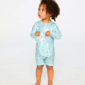 Baby And Toddler One-Piece Long Sleeve Rashguard Blue Seahorse Print - Image 4