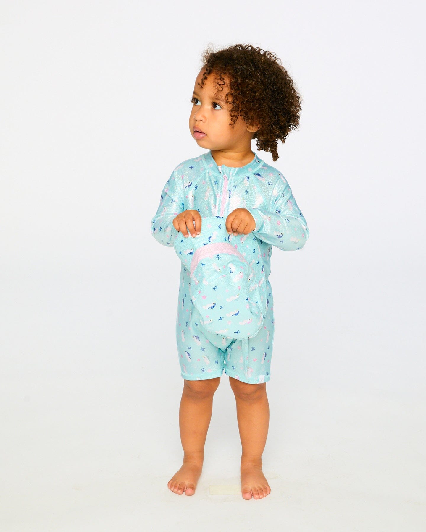 Baby And Toddler One-Piece Long Sleeve Rashguard Blue Seahorse Print - Image 4