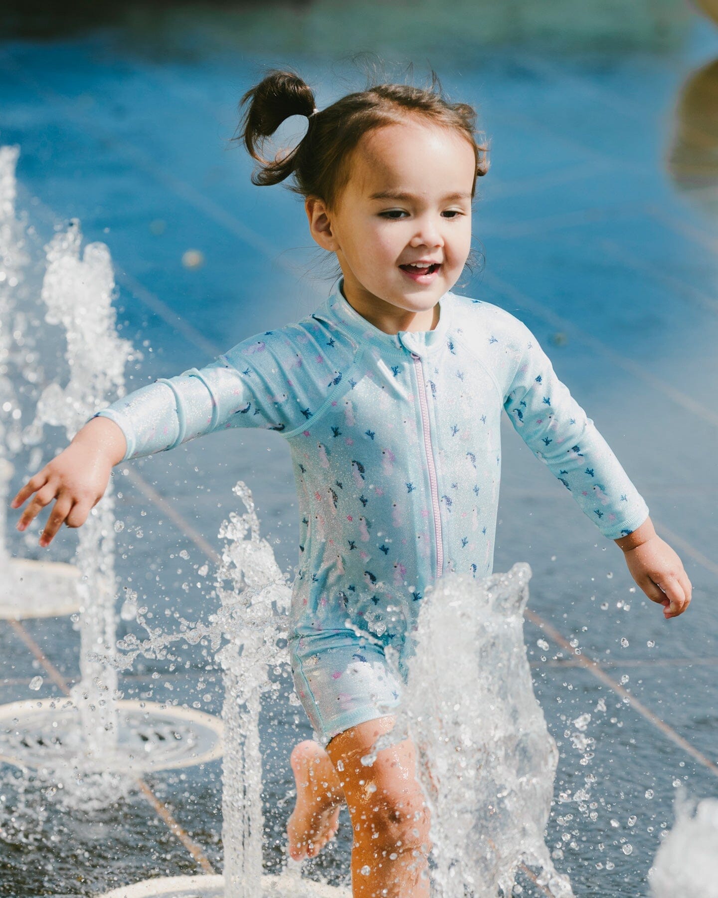 Baby And Toddler One-Piece Long Sleeve Rashguard Blue Seahorse Print - Image 2