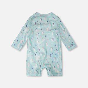 Baby And Toddler One-Piece Long Sleeve Rashguard Blue Seahorse Print - Image 5