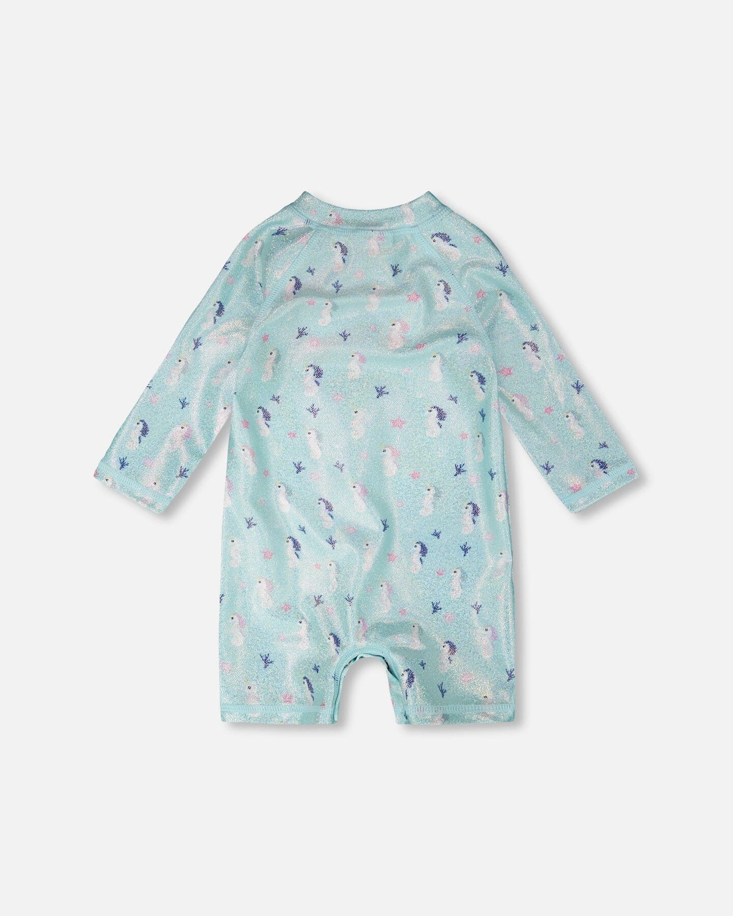 Baby And Toddler One-Piece Long Sleeve Rashguard Blue Seahorse Print - Image 5