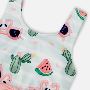 Two-Piece Swimsuit Blue Flamingo And Cactus Print - Image 5