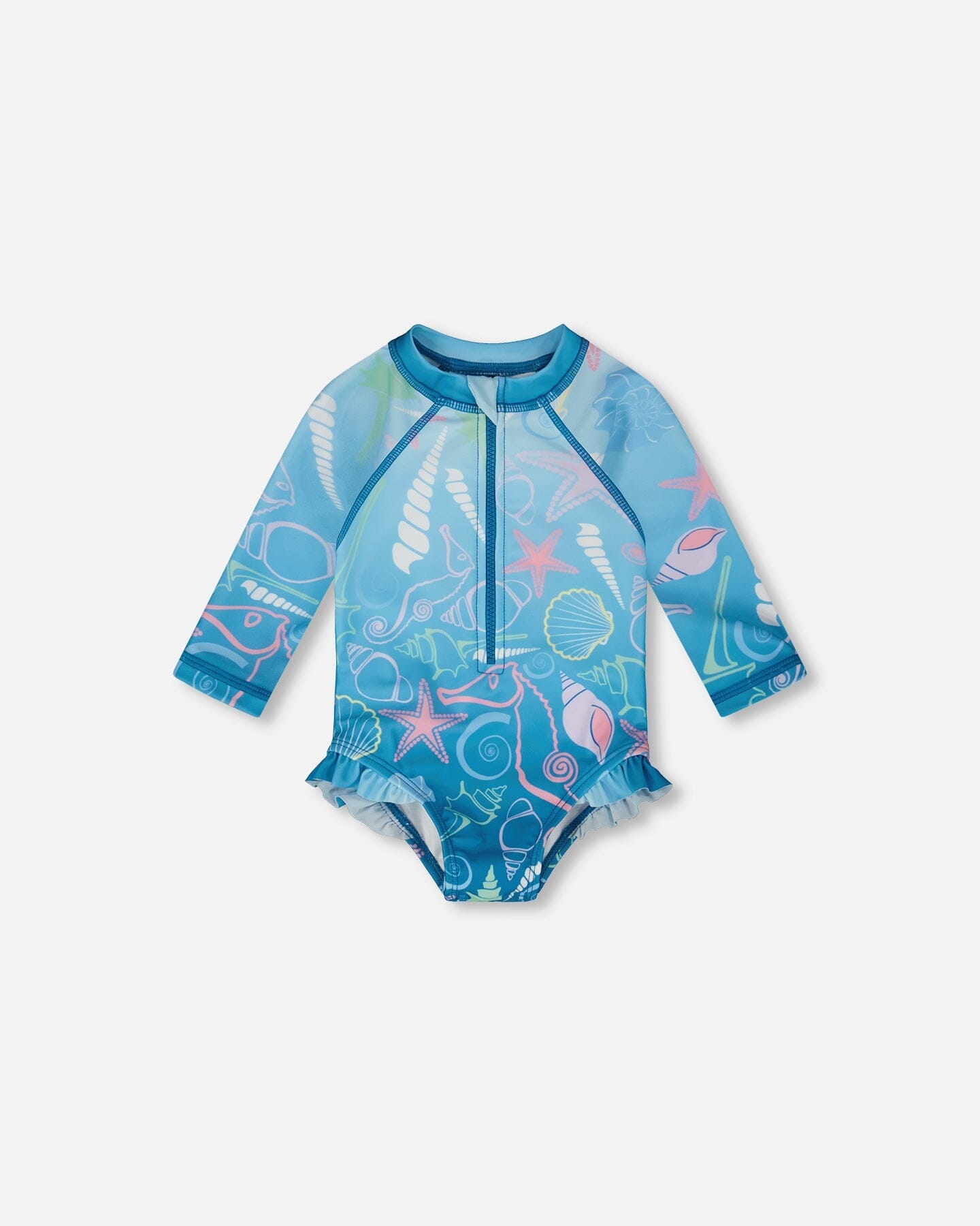 Baby And Toddler One-Piece Long Sleeve Rashguard Blue Shell Print - Image 7