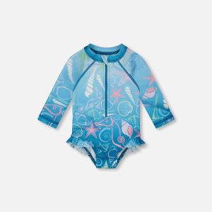Baby And Toddler One-Piece Long Sleeve Rashguard Blue Shell Print