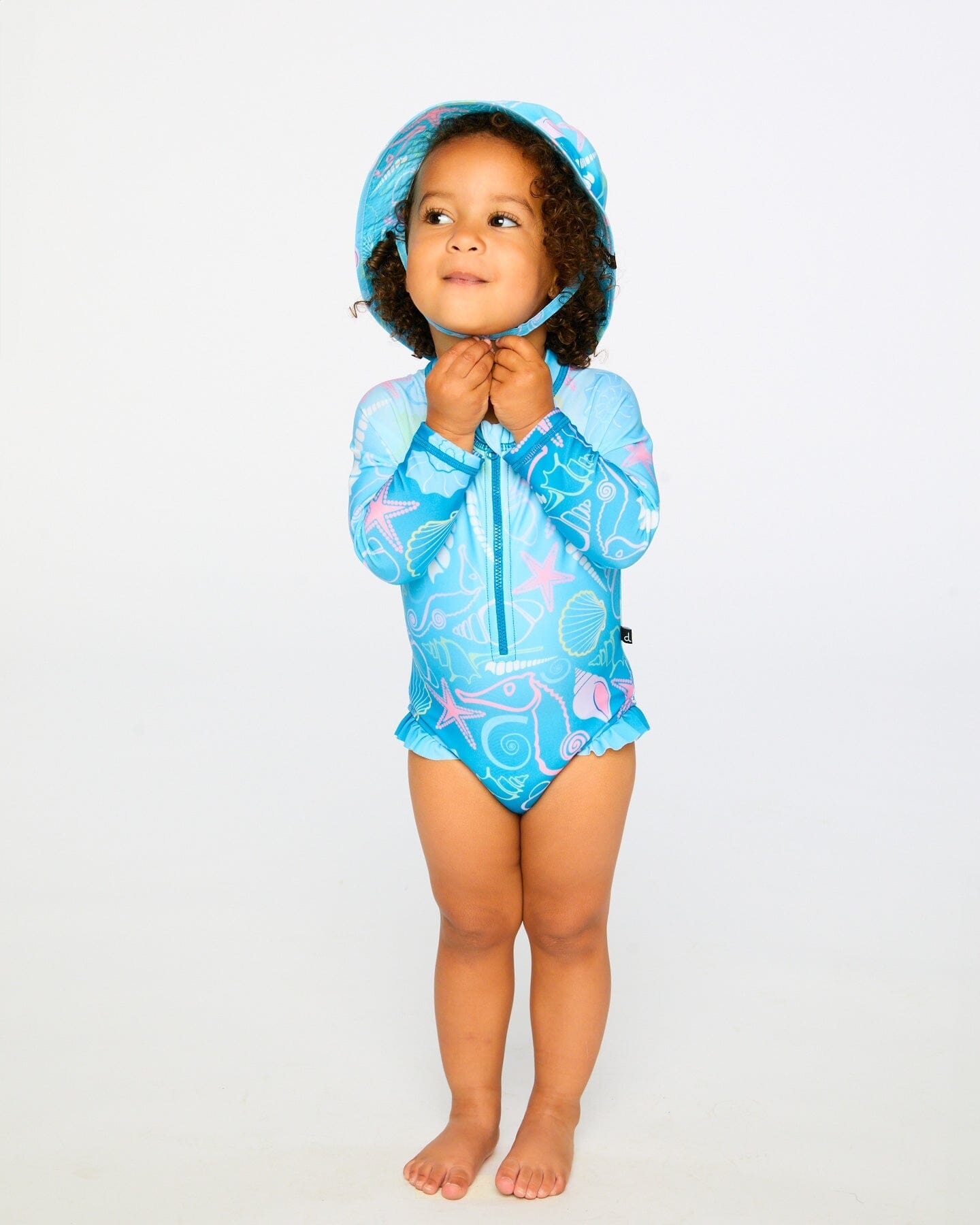 Baby And Toddler One-Piece Long Sleeve Rashguard Blue Shell Print - Image 2