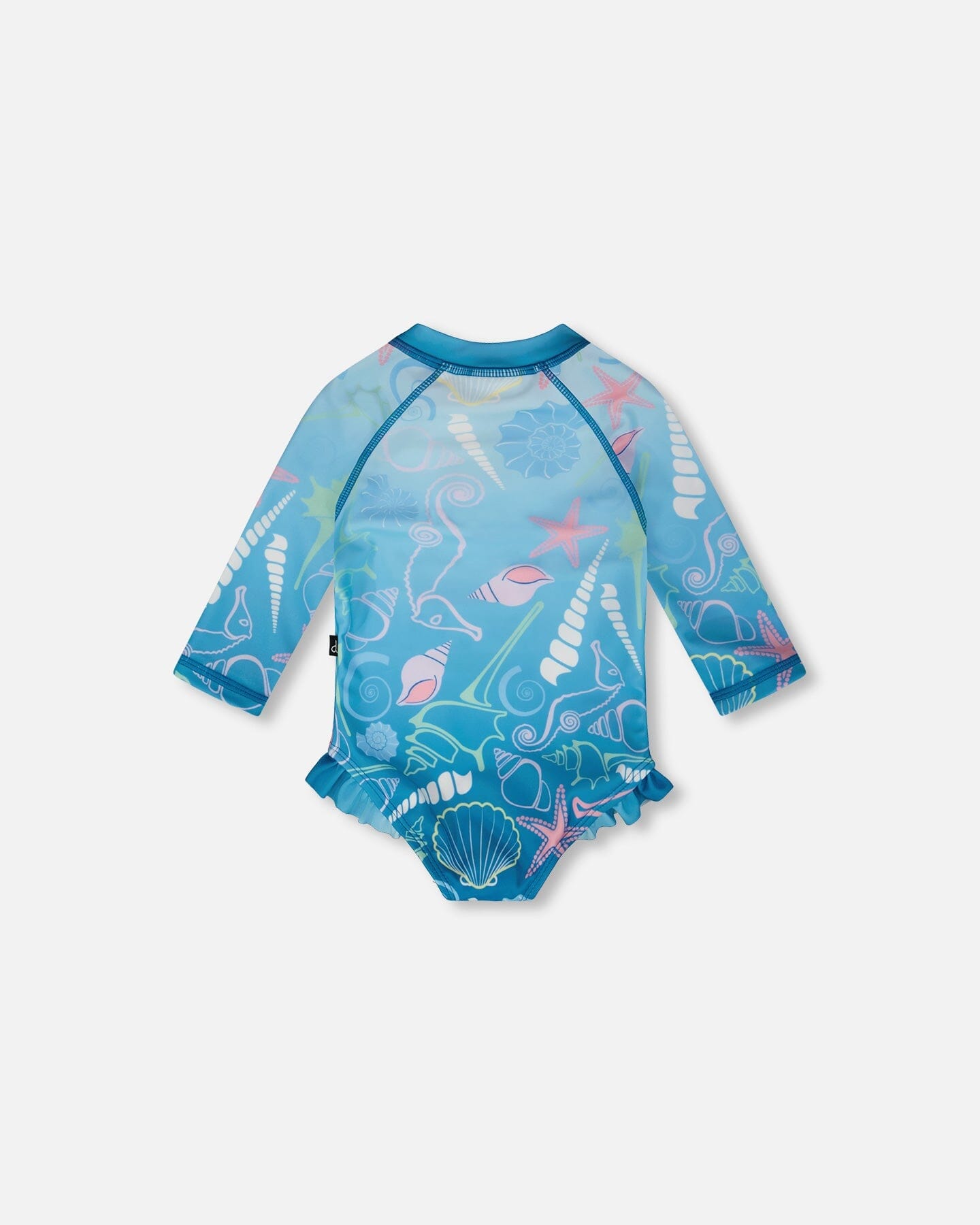 Baby And Toddler One-Piece Long Sleeve Rashguard Blue Shell Print - Image 3