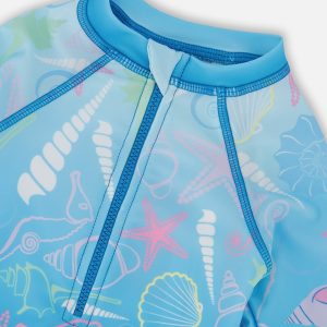 Baby And Toddler One-Piece Long Sleeve Rashguard Blue Shell Print - Image 4
