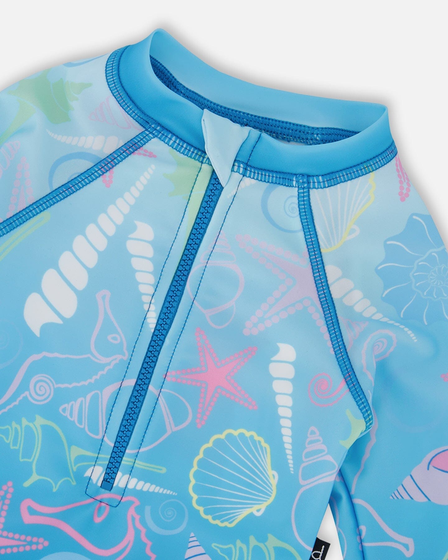 Baby And Toddler One-Piece Long Sleeve Rashguard Blue Shell Print - Image 4