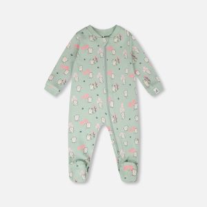 Organic Cotton Baby One-Piece Pyjama Blue Kitten Print