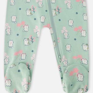 Organic Cotton Baby One-Piece Pyjama Blue Kitten Print - Image 3