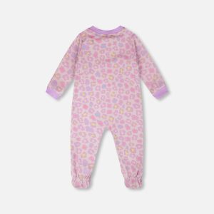 Organic Cotton Baby One-Piece Pyjama Purple Animal Print - Image 2