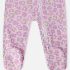 Organic Cotton Baby One-Piece Pyjama Purple Animal Print - Image 3