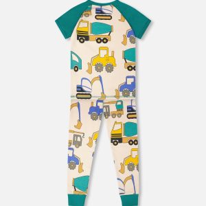 Organic Cotton Two-Piece Pyjama Set Beige Truck Print - Image 3