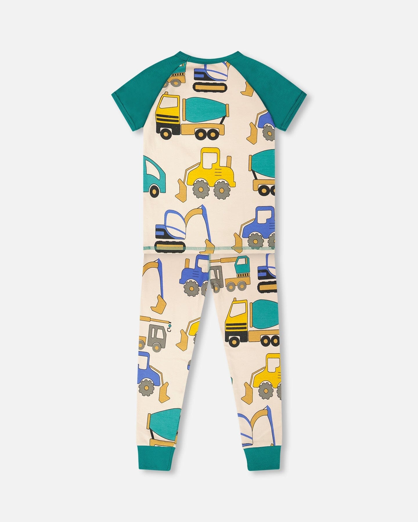 Organic Cotton Two-Piece Pyjama Set Beige Truck Print - Image 3