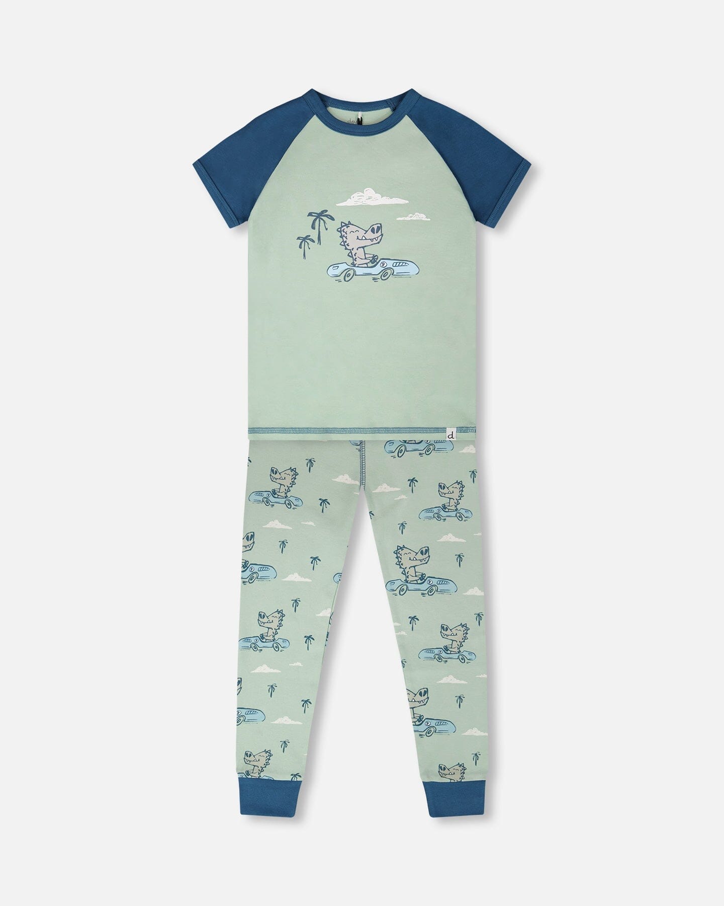 Organic Cotton Two-Piece Pyjama Set Green Crocodile Print - Image 7