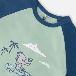 Organic Cotton Two-Piece Pyjama Set Green Crocodile Print - Image 4