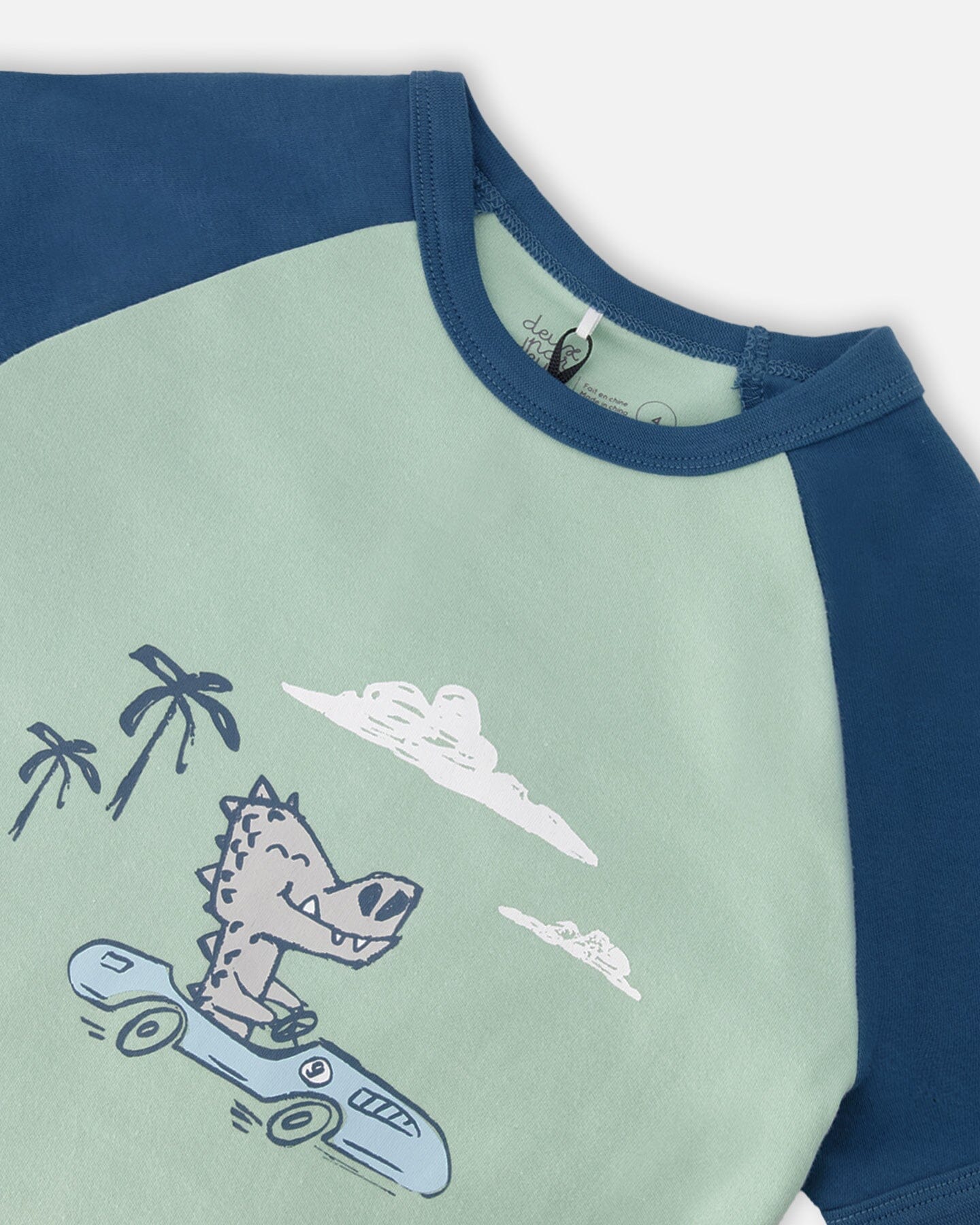 Organic Cotton Two-Piece Pyjama Set Green Crocodile Print - Image 4