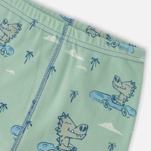 Organic Cotton Two-Piece Pyjama Set Green Crocodile Print - Image 5