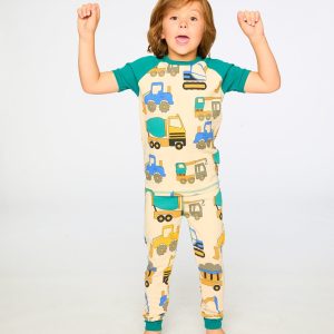 Organic Cotton Two-Piece Pyjama Set Beige Truck Print - Image 2