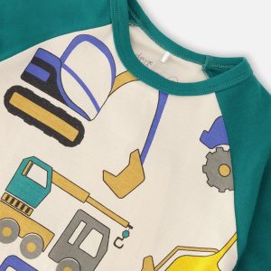 Organic Cotton Two-Piece Pyjama Set Beige Truck Print - Image 4