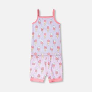 Organic Cotton Two-Piece Pyjama Set Lilac Printed Ice Creams - Image 7