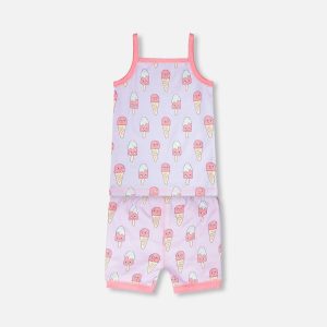 Organic Cotton Two-Piece Pyjama Set Lilac Printed Ice Creams - Image 3