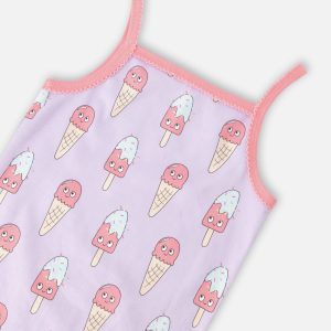 Organic Cotton Two-Piece Pyjama Set Lilac Printed Ice Creams - Image 4