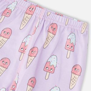 Organic Cotton Two-Piece Pyjama Set Lilac Printed Ice Creams - Image 5