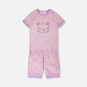 Organic Cotton Two-Piece Pyjama Set Purple Animal Print
