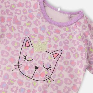 Organic Cotton Two-Piece Pyjama Set Purple Animal Print - Image 4