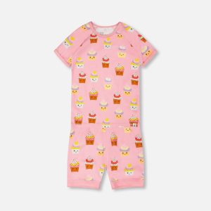 Organic Cotton Two-Piece Pyjama Set Pink Cupcake Print - Image 14