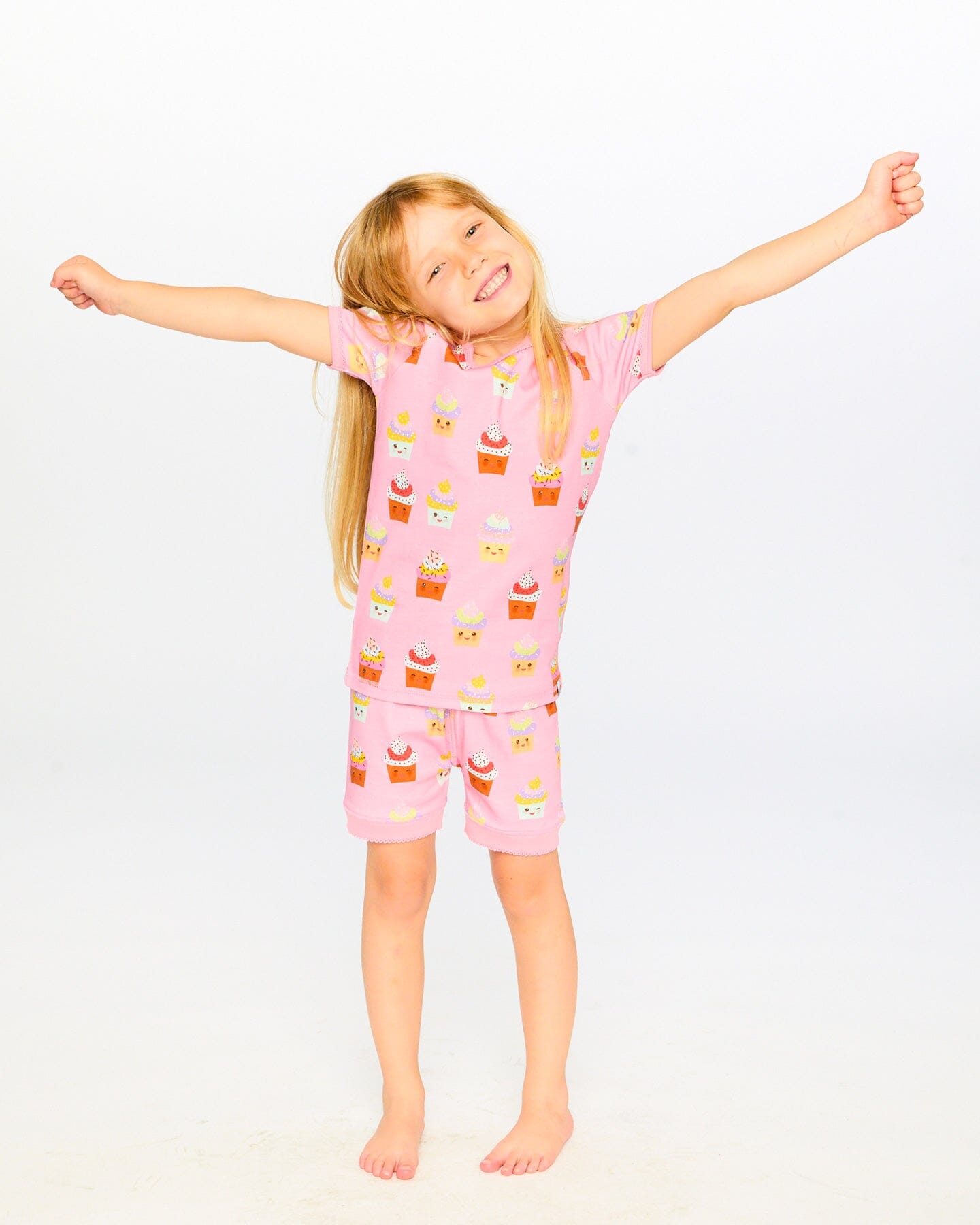 Organic Cotton Two-Piece Pyjama Set Pink Cupcake Print - Image 2