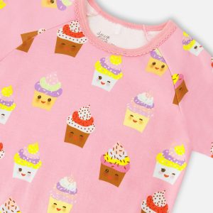 Organic Cotton Two-Piece Pyjama Set Pink Cupcake Print - Image 4