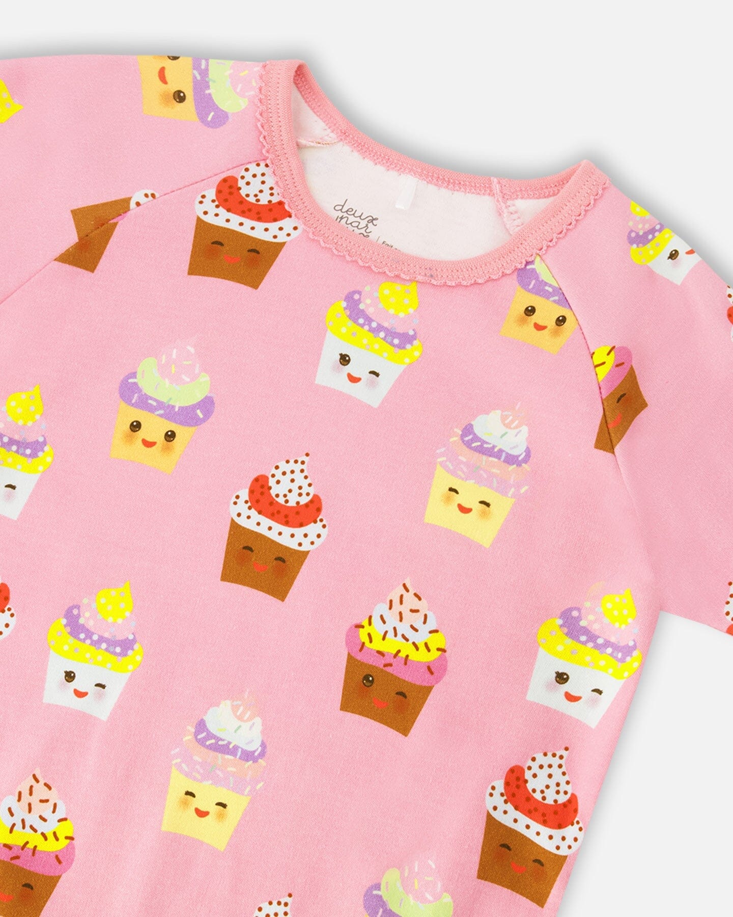 Organic Cotton Two-Piece Pyjama Set Pink Cupcake Print - Image 4
