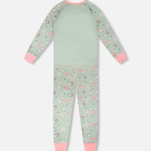 Organic Cotton Two-Piece Pyjama Set Green Kitten Print - Image 3