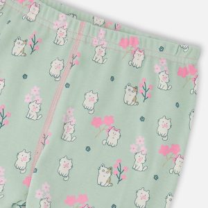 Organic Cotton Two-Piece Pyjama Set Green Kitten Print - Image 5