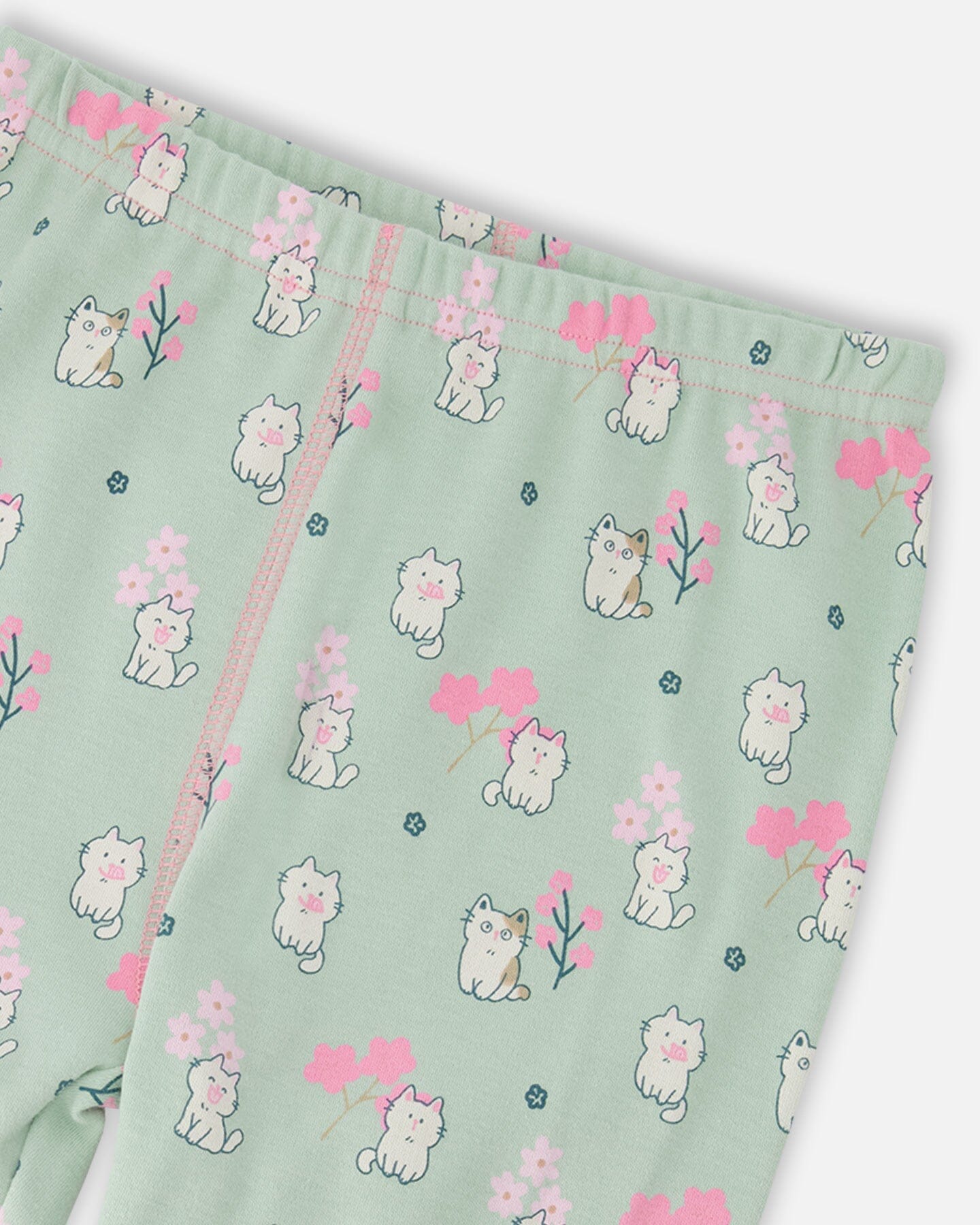 Organic Cotton Two-Piece Pyjama Set Green Kitten Print - Image 5