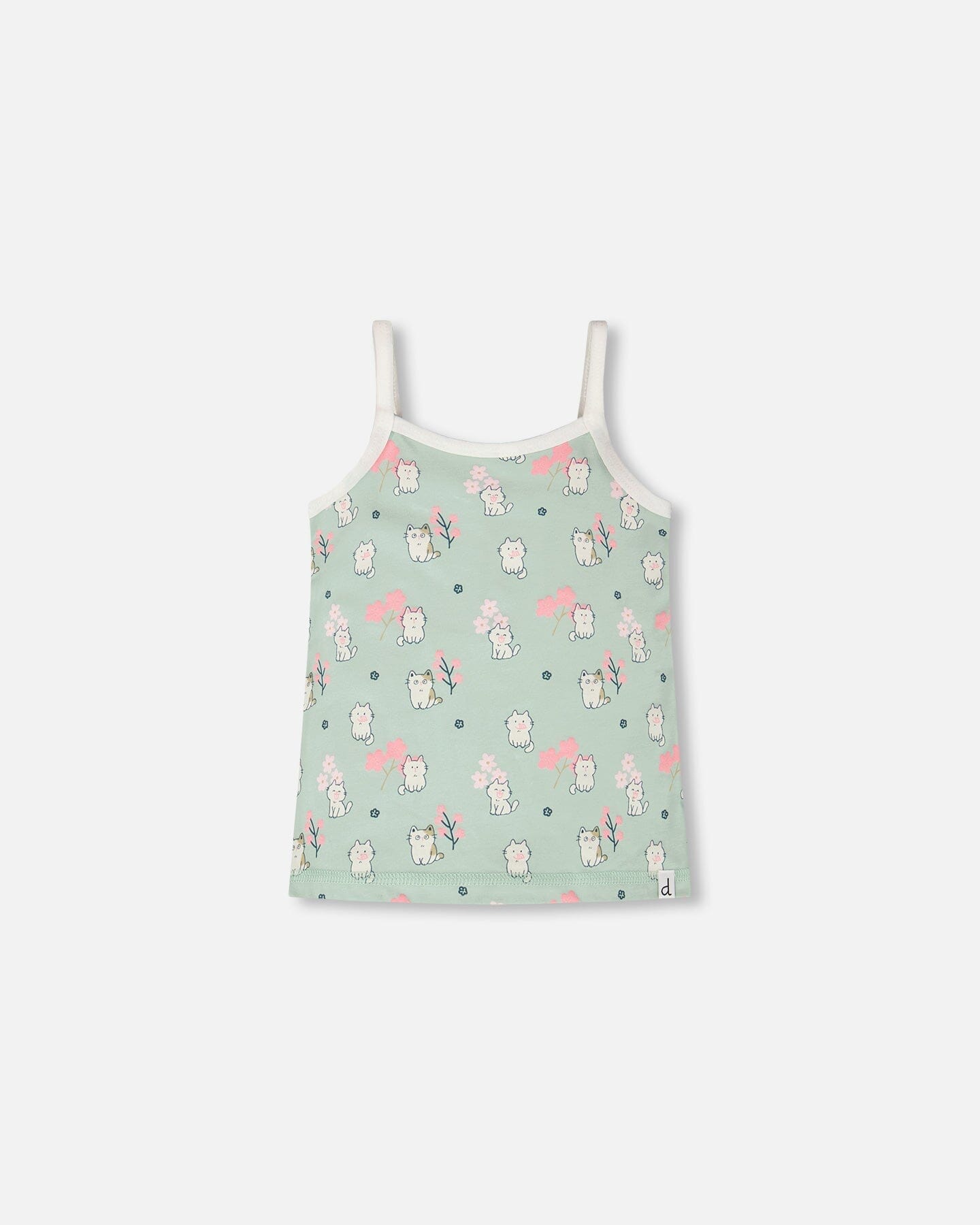 Organic Cotton Tank Underwear Green Kitten Print