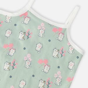Organic Cotton Tank Underwear Green Kitten Print - Image 3