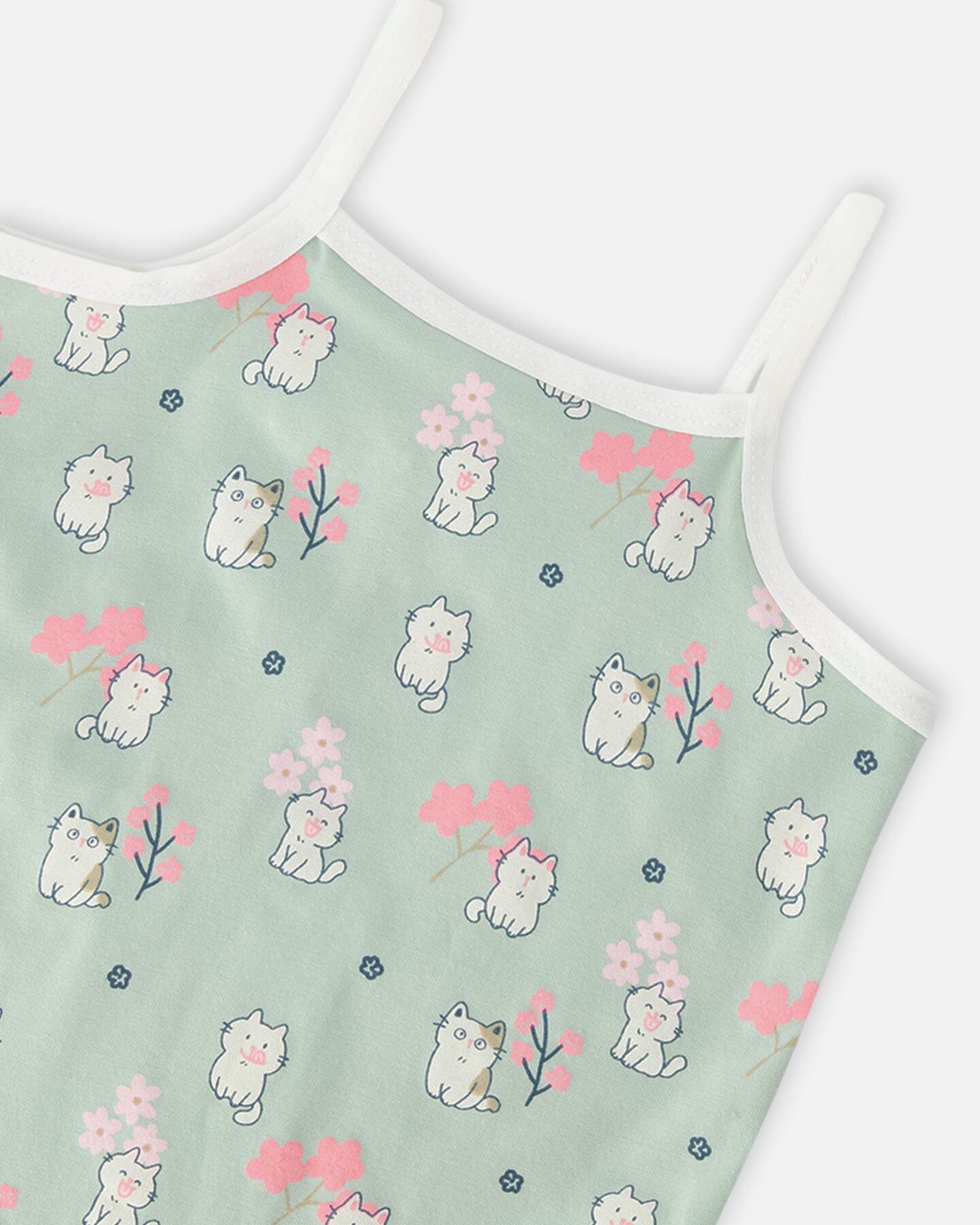 Organic Cotton Tank Underwear Green Kitten Print - Image 3