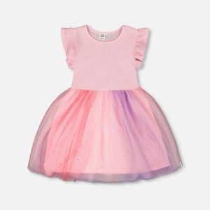 Bi-Material Mesh Dress Pale Pink - Image 13