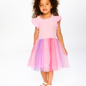 Alternative view of Bi-Material Mesh Dress Pale Pink