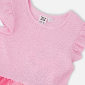 Bi-Material Mesh Dress Pale Pink - Image 4