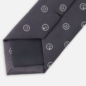 Neck Tie Black Printed Smiles - Image 2