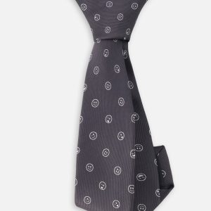 Neck Tie Black Printed Smiles - Image 3