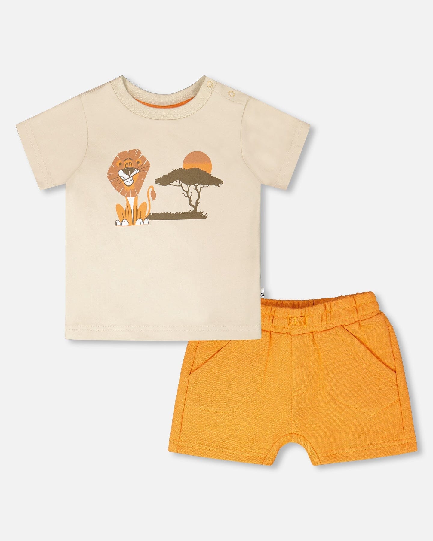 Organic Cotton T-Shirt And Short Set Beige And Orange - Image 5