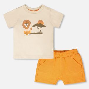 Organic Cotton T-Shirt And Short Set Beige And Orange