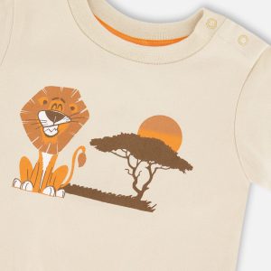 Organic Cotton T-Shirt And Short Set Beige And Orange - Image 3