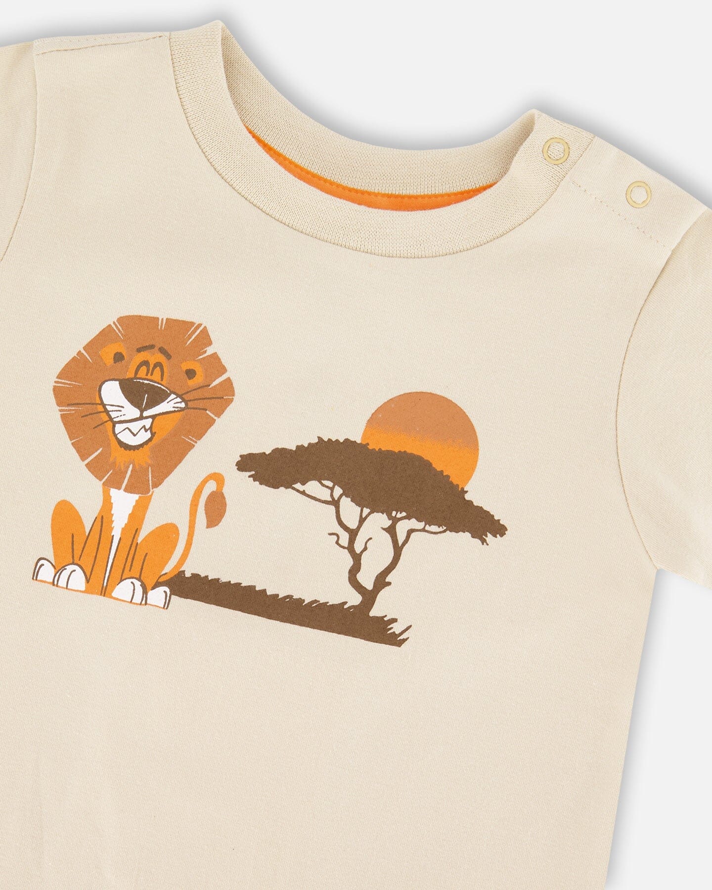 Organic Cotton T-Shirt And Short Set Beige And Orange - Image 3
